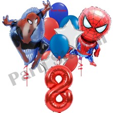 Parti Station Örümcek Adam 8 Yaş Balon Set Avengers Örümcek Adam Konsept Doğum Günü Kırmızı Rakam Balon Set