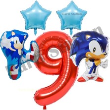 Parti Station Sonic Boom Balon 9 Yaş Kırmızı Rakam Folyo Balon Set Sonic Konsept Balon Set