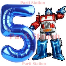 Parti Station Transformers Optimus Prime 5 Yaş Doğum Günü Balon Seti Folyo Rakam Balon