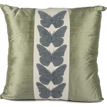 Mikasa Moor Alara Mavi Yeşil Kelebekli Bordürlü 50X50 Yastık