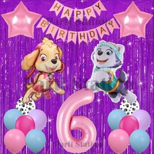 Parti Station Paw Patrol Skye ve Everst Konsept 6 Yaş Doğum Günü Mor Püskül Parti Balon Seti