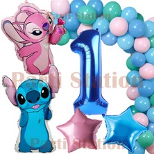 Parti Station Lilo Stitch Balon ve Angel 1 Yaş Doğum Günü Parti Seti Lacivert Rakam ve Zincir Balon Seti