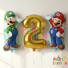 Parti Station Super Mario & Luigi 2 Yaş Gold Rakam Balon Seti