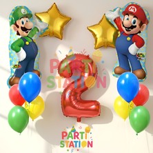 Parti Station Super Mario 2 Yaş Balon Seti Mario & Luigi Balon, Renkli Balonlar 12 Parça Set
