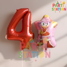 Parti Station Sonic Amy 4 Yaş Folyo Balon Seti – Rakam 4 Doğum Günü Parti Süsü