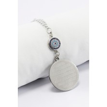 Özgürce Zirkon Taşlı Gümüş Renk Çelik Çift Taraflı Ayetel Kürsi Süsü