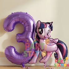 Parti Station My Little Pony Konsept Twilight Sparkle Balon ve 3 Yaş Mor Rakam Balon Seti
