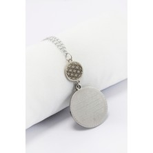 Özgürce Çiçek Desenli Gümüş Renk Çelik Ayetel Kürsi ve Dualar Süsü