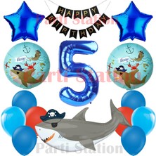 Parti Station Korsan Köpekbalığı Temalı 5 Yaş Doğum Günü Balon Seti & Happy Birthday Banner
