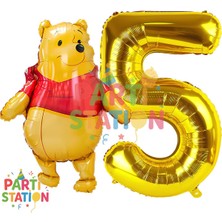 Parti Station Winnie The Pooh Temalı 5 Yaş Gold Folyo Rakam Balon Seti