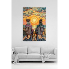 HonataDizayn Günbatımı Deniz Manzaralı Kahve Keyfi Yapan Kadınlar Modern Dekoratif Kanvas Tablo