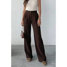 Hersteller Kadın Mürdüm Bol Kesim Palazzo Pantolon Yüksek Bel Pileli Kumaş Pantolon