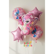 Parti Station Pembe Stitc & Angel Balon Seti – 5 Parça Çocuk Doğum Günü Parti Süsleri