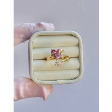 Gözde Aksesuarım Pembe Kalpli Ayarlanabilir Yıldızlı Yüzük