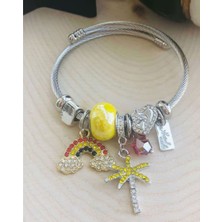 Hediye Vakti Sarı Taş Boncuklu Charm Kadın Bileklik – Çelik Taşlı Figürlü Bileklik