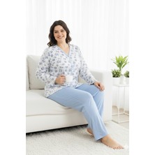 Aydoğan Büyük Beden Kadın Uzun Kol Kroşetalı Pamuklu Pijama Takımı 250687 BEYAZ09