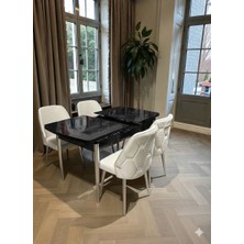 Msy Home 6 Kişilik Asil Krom/gold Serisi Kelebek Siyah Mermer Desenli Yemek Masası Takımı
