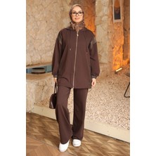 İmaj Butik Kahverengi Garnili Tunik Pantolonlu Modal Takım