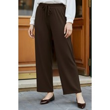 İmaj Butik Kahverengi Bel Lastikli Bol Paça Penye Pantolon