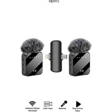 Neffo Lightning ve Type-C Girişli Kablosuz Yaka Mikrofonu Seti – Çift Mikrofonlu, Telefon Uyumlu