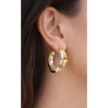 Kızılay Kuyumcusu 14 Ayar Altın Çift Renkli Halka Küpe KPE9557