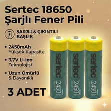 Sertec 18650 1c Şarjlı Pil 2450MAH Çıkıntılı Başlıklı Fener Pili 3.7V Li-Ion