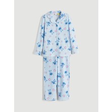 LC Waikiki Lcw Kids Mavi Gömlek Yaka Stitch Baskılı Kız Çocuk Pijama Takımı