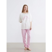 LC Waikiki Lcw Young Pembe Bisiklet Yaka Baskılı Kadın Pijama Takım