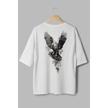 Overoz Kartal Sırt Baskılı Yarı Oversize Beyaz T-Shirt 1191