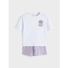 LC Waikiki Lc Waıkıkı Lila Bisiklet Yaka Kız Çocuk Şortlu Pijama Takımı