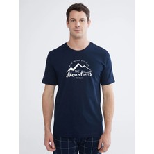 LC Waikiki Lc Waıkıkı Lacivert Standart Kalıp Baskılı Erkek Pijama Takım