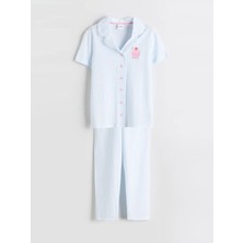 LC Waikiki Lcw Kids Beyaz Gömlek Yaka Çizgili Kız Çocuk Pijama Takım