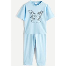 LC Waikiki Lc Waıkıkı Mavi Kız Çocuk Kelebek Baskılı Pijama Takım