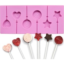 Tahtakale Toptancı Silikon Yıldız Kalp ve Daire Şeklinde Şeker Lolipop Kalıbı 6 Lı