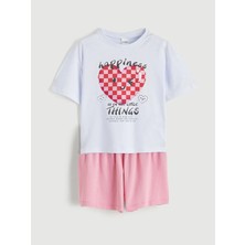 LC Waikiki Lc Waıkıkı Pembe Kalp Baskılı Kız Çocuk Şortlu Pijama Takımı