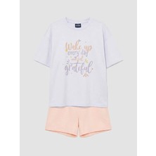 LC Waikiki Lc Waıkıkı Pembe Bisiklet Yaka Baskılı Kız Çocuk Şortlu Pijama Takımı