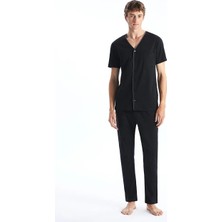 LC Waikiki Lc Waıkıkı Siyah Standart Kalıp Erkek Düğmeli Pijama Takımı