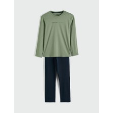 LC Waikiki Lc Waıkıkı Yeşil Standart Kalıp Baskılı Erkek Pijama Takımı