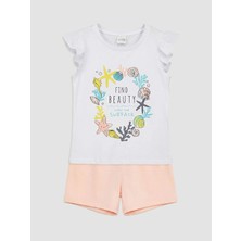 LC Waikiki Lc Waıkıkı Pembe Bisiklet Yaka Baskılı Kız Çocuk Şortlu Pijama Takımı