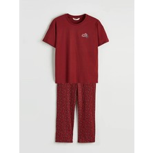 LC Waikiki Lcw Dream Kırmızı Bisiklet Yaka Baskılı Kadın Pijama Takım