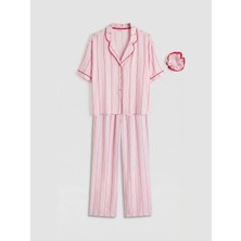 LC Waikiki Lcw Dream Pembe Gömlek Yaka Çizgili Kadın Pijama Takım