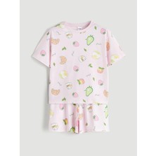LC Waikiki Lcw Kids Pembe Bisiklet Yaka Baskılı Kız Çocuk Şortlu Pijama Takımı