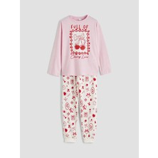 LC Waikiki Lcw Kids Pembe Bisiklet Yaka Baskılı Kız Çocuk Pijama Takım