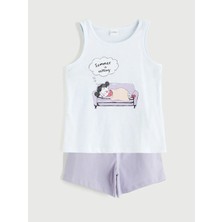 LC Waikiki Lc Waıkıkı Lila Baskılı Kız Çocuk Şortlu Pijama Takımı