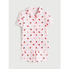 LC Waikiki Lcw Kids Pembe Gömlek Yaka Çilek Desenli Kız Çocuk Şortlu Pijama Takımı