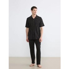 LC Waikiki Lc Waıkıkı Siyah Standart Kalıp Çizgili Penye Erkek Pijama Takım