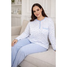 Aydoğan Büyük Beden Kadın Uzun Kol Kroşetalı Patlı Pamuklu Pijama Takımı 240846 BEYAZ05