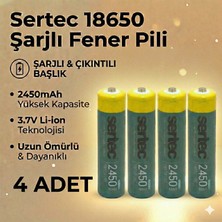 Sertec 18650 1c Şarjlı Pil 2450MAH Çıkıntılı Başlıklı Fener Pili 3.7V Li-Ion