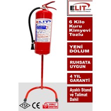 Elit 6 kg Tozlu Yangın Söndürme Tüpü Ayaklı Stand ve Talimat Dahil Ruhsata Uygun