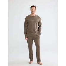 LC Waikiki Lc Waıkıkı Kahverengi Standart Kalıp Erkek Pijama Takımı